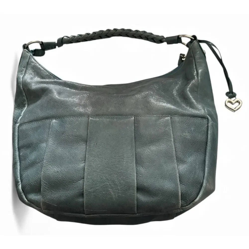 Brighton Hobo Handbag Bag Purse Braided Handle Silver Grommets Blue Turquoise